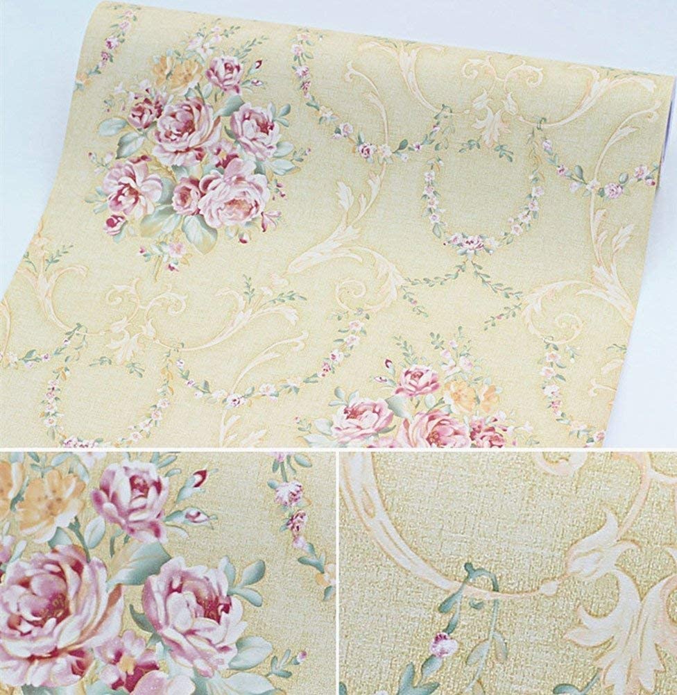 Peel and Stick Wallpaper Removable Vintage Yellow Floral Self Adhesive Wallpaper Shelf Drawer Liner Wall Paper Decorative Roll