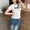 American Retro Front Shoulder Bow Print Design High-end Short-sleeved T-shirt Women's Sweet and Hot Girls Casual Versatile Top