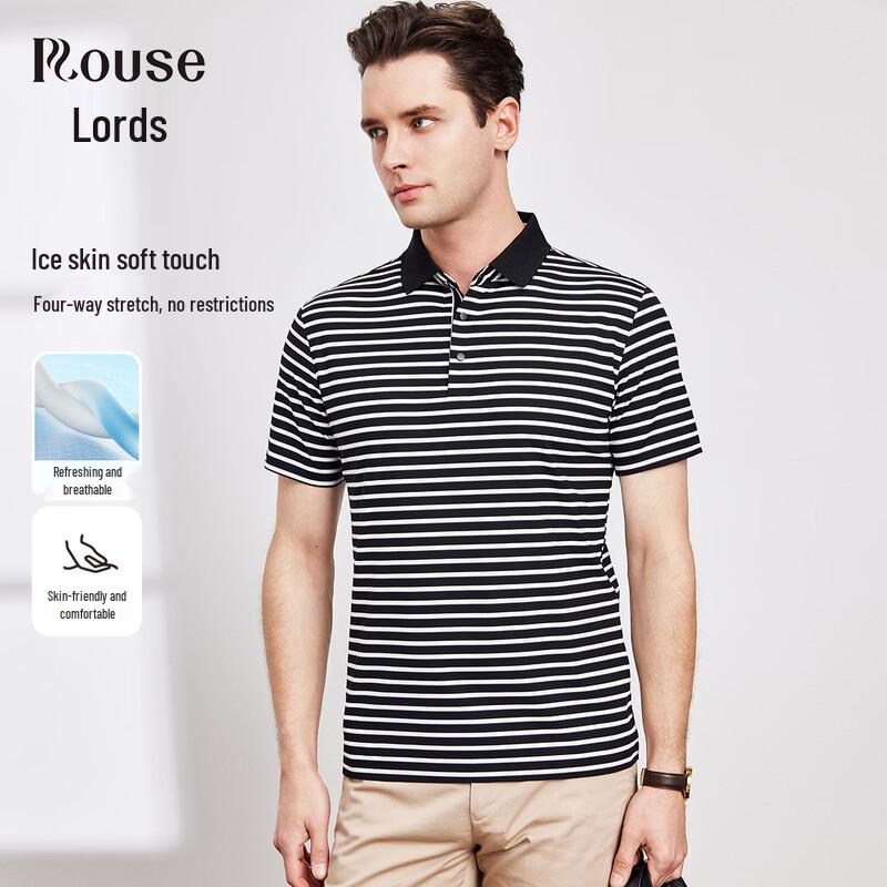 Luotz Men s Striped Cool Touch Stretch Polo Shirt L