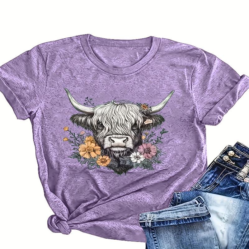 Spring and summer new positioning printed round neck short sleeved loose casual women's top base T-shirt