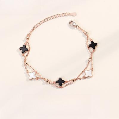 Four-leaf Clover Five-flower Couple Bracelet Female Korean Lady Agate Bracelet Korean Version Bracelet Double Layer