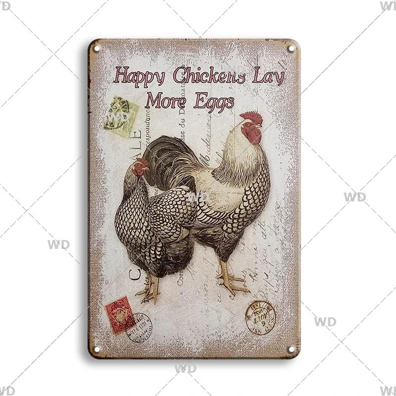 Metallskyltar Färska Ägg Fluffy Butt Hut Kyckling Retro Plåtskylt Vintage Rolig Utomhus Väggplakett Trädgård Gårdsskyltar Hönshus Dekor