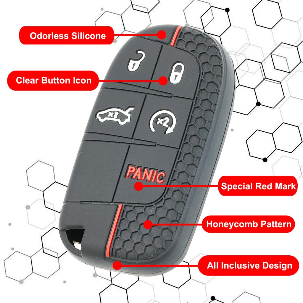 For Chrysler Dodge Dart Charger Journey Challenger Jeep Cherokee Silicone Car Key Fob Ring Remote Case Cover Protector 5 Button