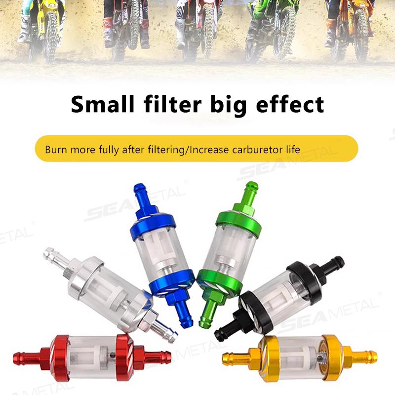 SEAMETAL Universal 8mm Gas Fuel Filter CNC Aluminum Alloy Glass Gas Fuel Gas Oil Filters for Motorcycle Dirt Pit Bike ATV Quad