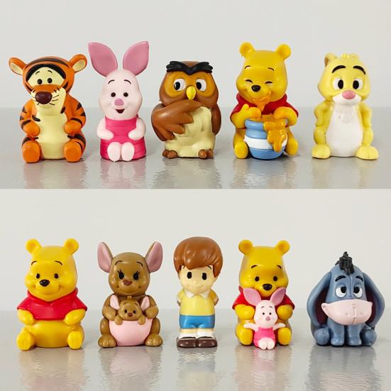 10Pcs Figure Model Winnie Pooh Bear Tigger Piglet Action Mini PVC Cartoon Ornament Miniature for Gift