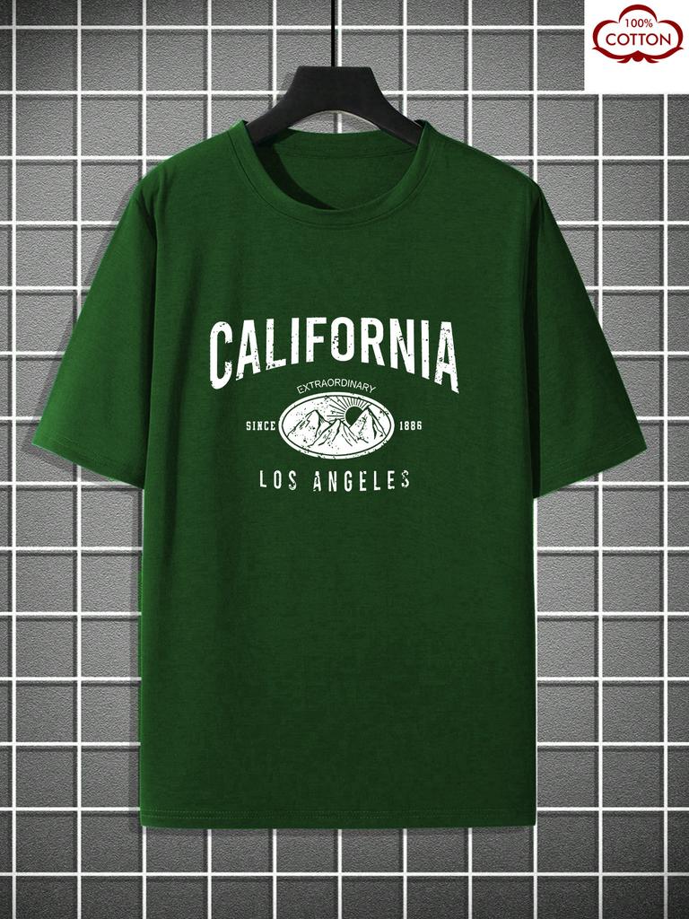 Summer Mens 100 Cotton California Pattern TShirt Retro Bear Star Print Short Sleeve Urban Fashion Street Trend Enthusiast