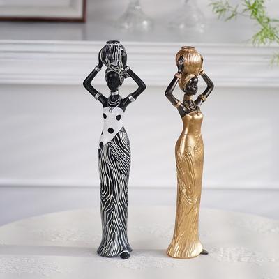Resin African Women Figurines Retro Home Decor Vintage Decoration Character Statue Art Figure Ornaments for Desktop Living Room