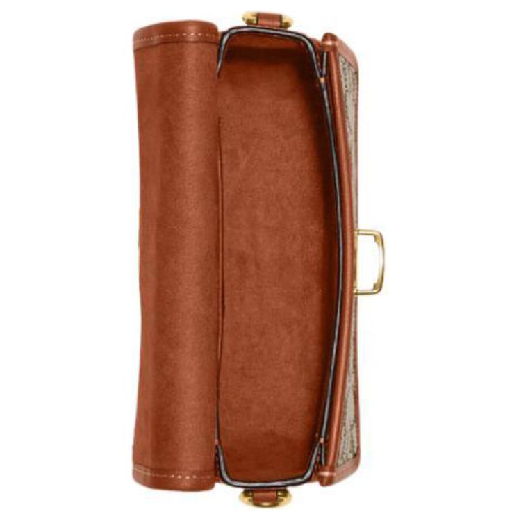 New COACH Studio Cow Leather Patchwork With Fabric Messenger Bag Crossbody Bag Shoulder Bag Women's Gray & Brown CJ249-B4TA7