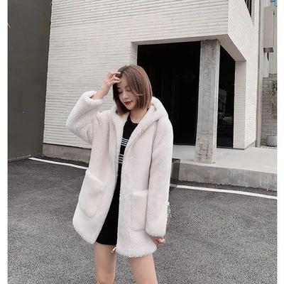 Damen Herbst- und Winter-mittellange gepolsterte und verdickte lockere Jacke einfarbige Kapuzenjacke warme Jacke