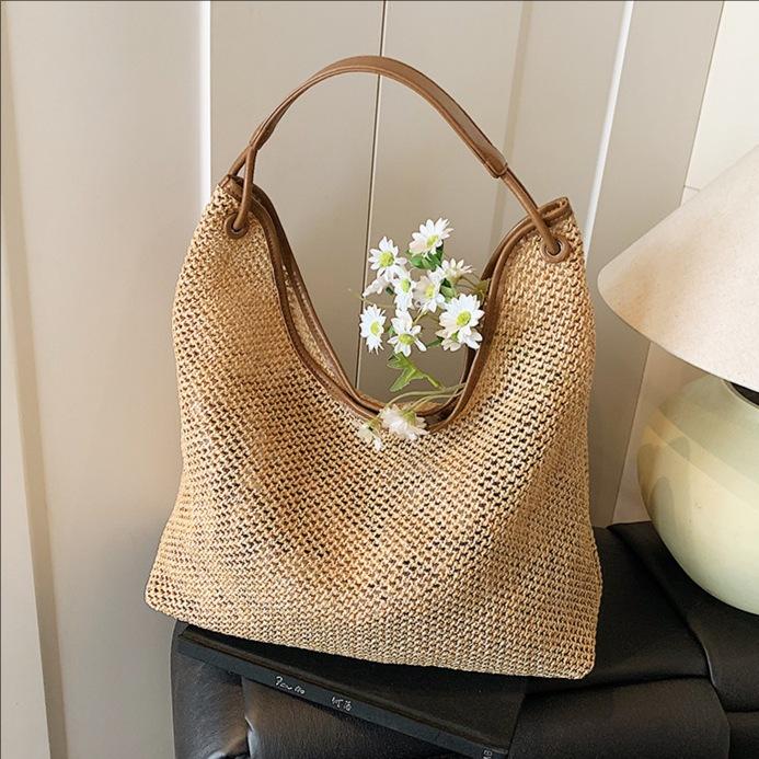 Large Capacity Handbag New Fashion Versatile Shoulder Bag Vacation Underarm Bag Woven Tote Bag