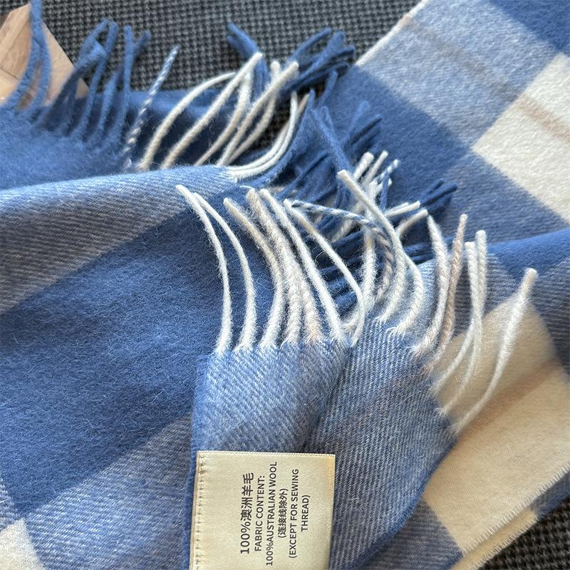 Wool Scarf New Plaid Scarf Women's Versatile Neck Scarf Thickened Warm Shawl Simple Tassel