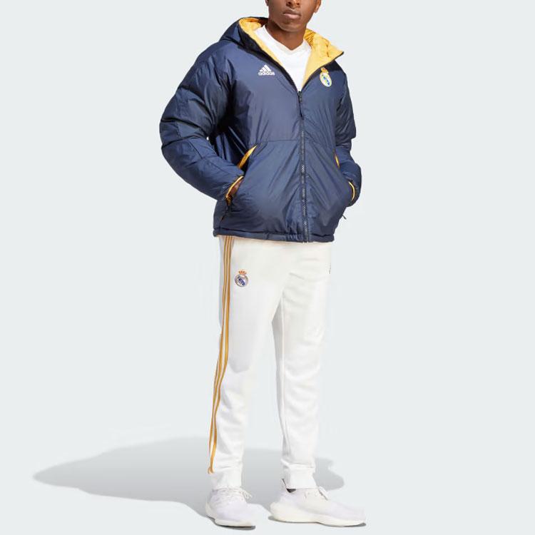 Adidas Real Madrid Dna Reversible Hooded Down Jacket With 600 Fill Power And Logo Print Men Outerwear Ink-Blue HY0609