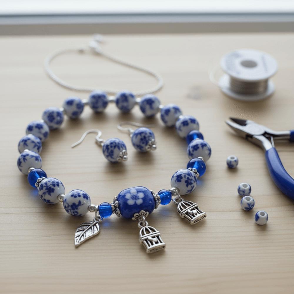 30pcs/set Flowers Printed DIY Ceramic Beads Creative Chinese Style Beads Woven Necklaces