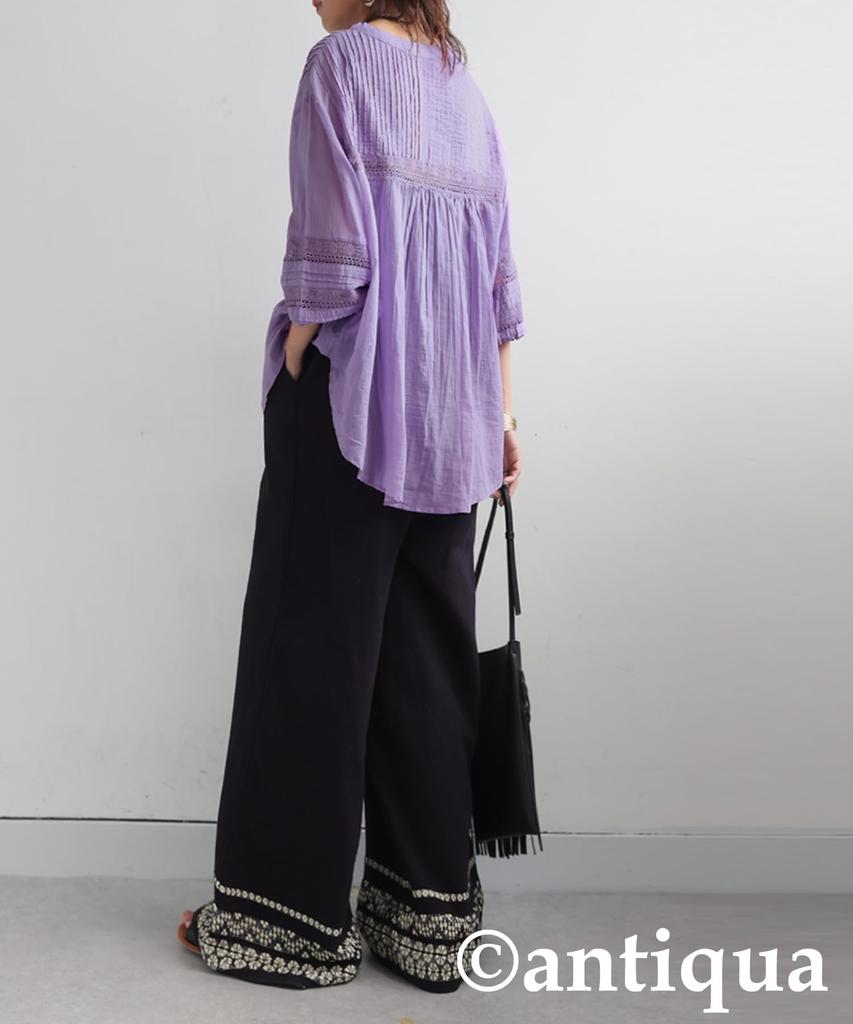 Antiqua Embroidered Long Sleeve Indian One Size Purple Women's Blouse, Cotton, IYA-00076, 23,