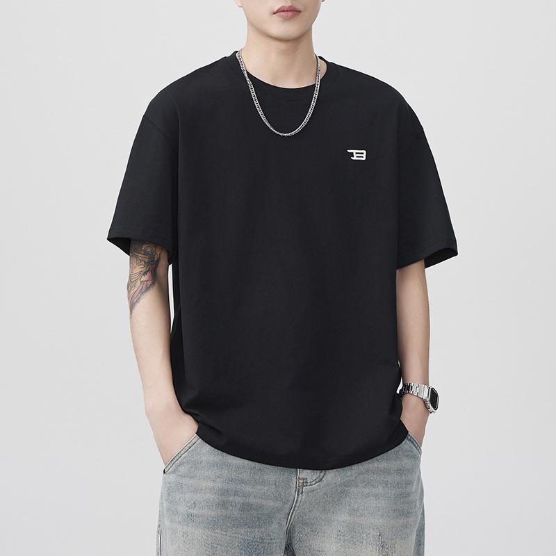 New Summer Heavyweight 260g Embroidered Short-sleeved T-shirt for Men's Loose Japanese Casual