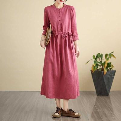 Solid Color Dress Spring and Autumn New Long Loose Hemp Dress