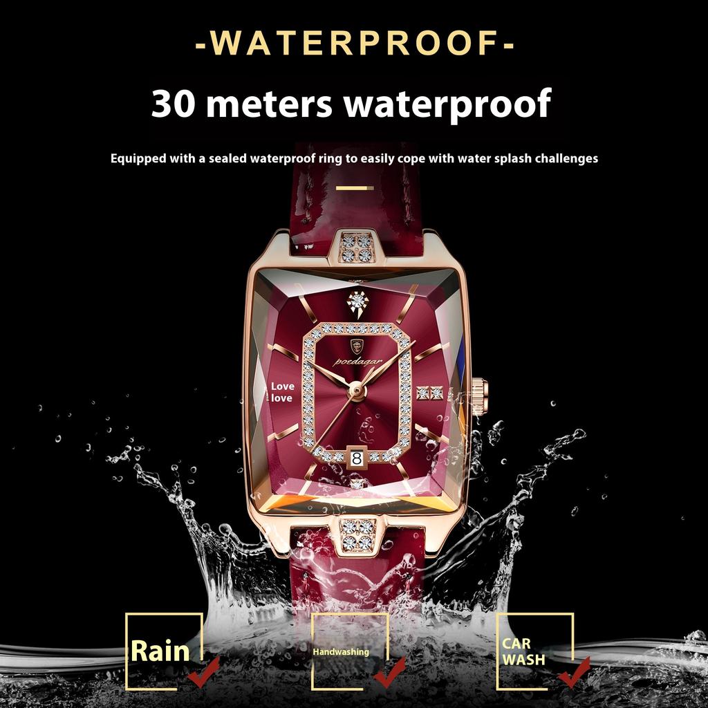 Top-Luxusmarke Quadratische Damenuhr Quarz Wasserdicht Leder Roségold Damen Armbanduhren