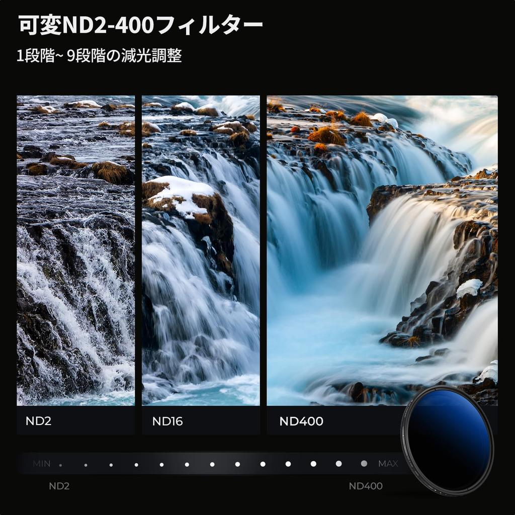 CONCEPT 39mm Variable ND Filter Made in AGC Optical Slim Lens Filter for Photography Direct K&F ND2-ND400, Japan, Glass, 18-Layer Coating,