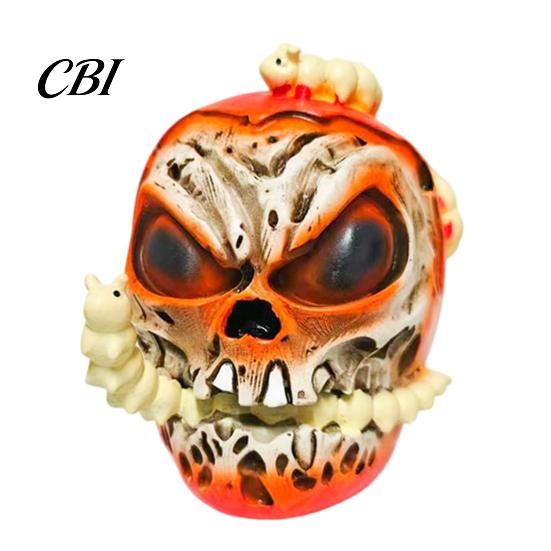 Unique Halloween Gift for Collectors Skull Apples Resin Statue, Gothic Spooky Decor with Niche Horror Collection Pieces Worm, Prop Party Haunted