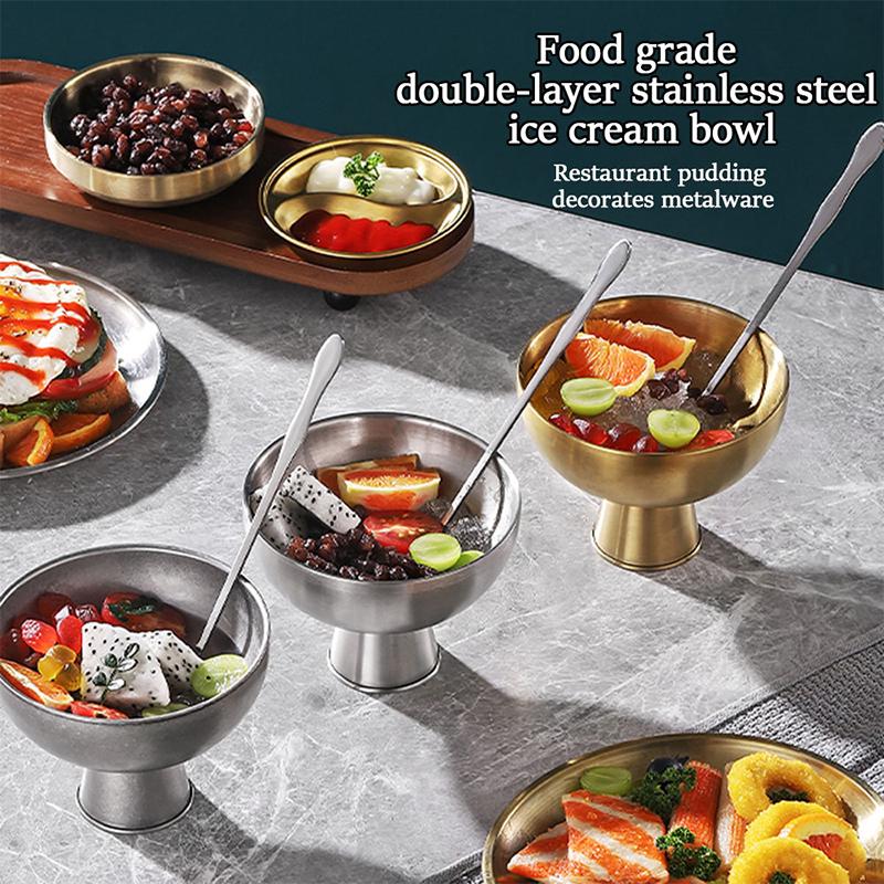 Salad Bowl Food Grade Ice Cream Dessert Cup Golden Silver Stylish Household Tableware for Outdoor Events