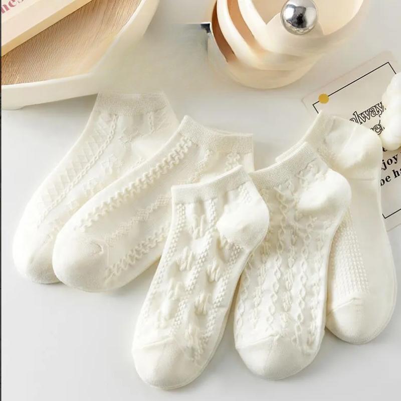 5 Pairs Women Socks Female Hollow Socks Spring and Summer Korean Girls Japanese Cute Ins Tide White Girls Socks