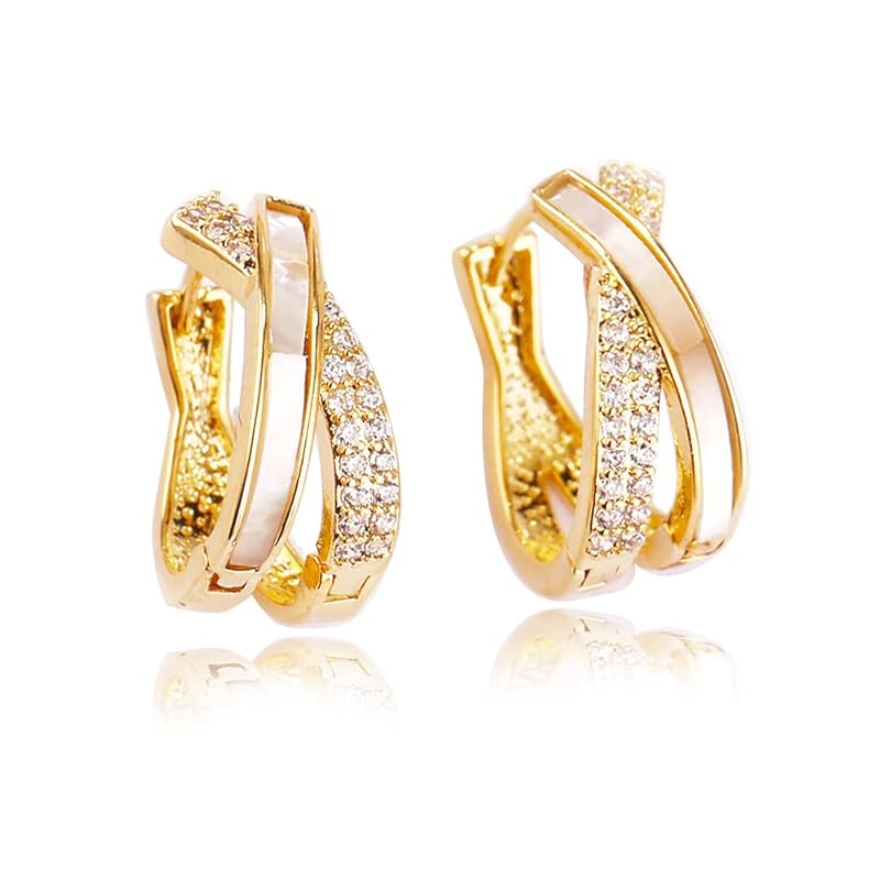 

VICAKER seashell zirconia earrings ladies Popularity Ring earrings for metal allergies 18k gold cute left on Swaying Adult glitter Fashion