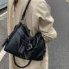Casual Large Capacity Shoulder Bag Black Soft Leather Motorcycle Handbag Underarm Crossbody Bag Women
