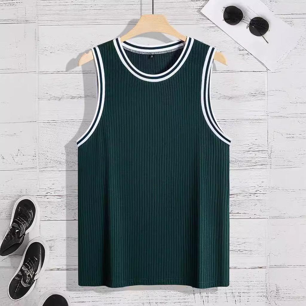 Canottiera Estiva a Maglia a Righe Verticali Vestibilità Fitness da Uomo Canottiera I-Shaped Color Block