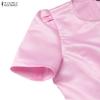 ZANZEA Women Casual Round Neck Summer Short Sleeve A-Line Dress