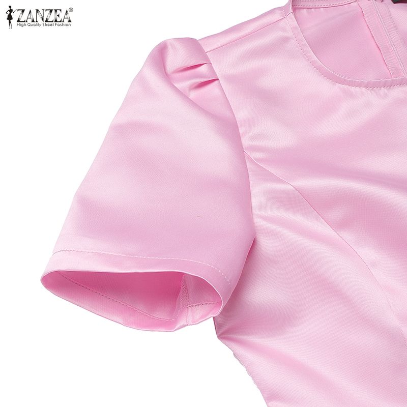ZANZEA Women Casual Round Neck Summer Short Sleeve A-Line Dress