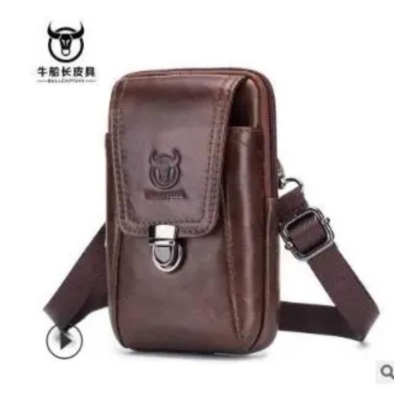 100% Genuine Leather Men's Shoulder Bag, Crossbody Bag, Phone Waist Bag, Wear-resistant