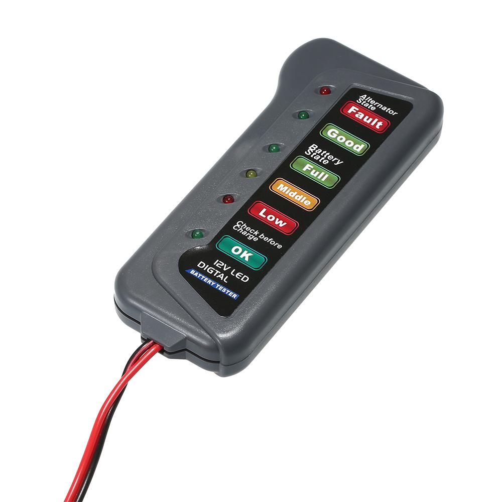 6 LED Display Digital Battery Alternator Tester Battery Tester Battery Level Monitor For Car Motorcycle Trucks 12V