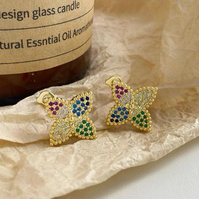 Trendy Gold-Plated Zircon Clover Ear Cuffs: Colorful, Lightweight Fashion Earrings for Women