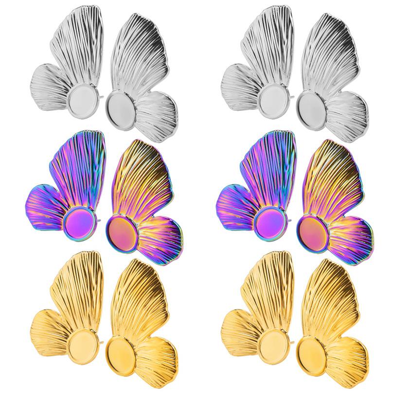 304 Stainless Steel Round Wire Earrings with Butterfly Backing - Titanium Steel Cross Design