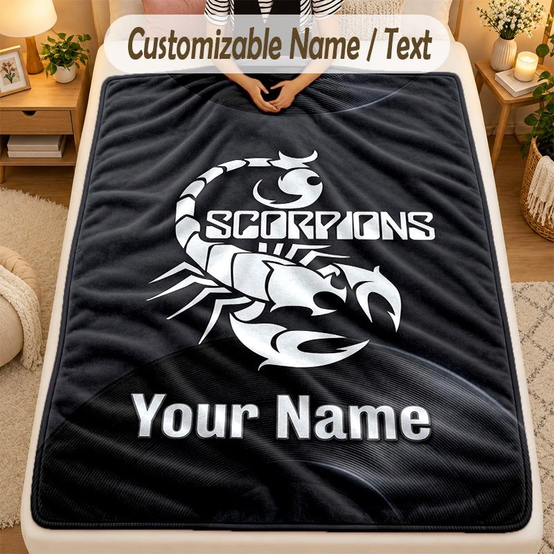 Flannel BlanketScorpions Custom Name Text Personalized Soft Warm Throw Blanket Home Decor Gift