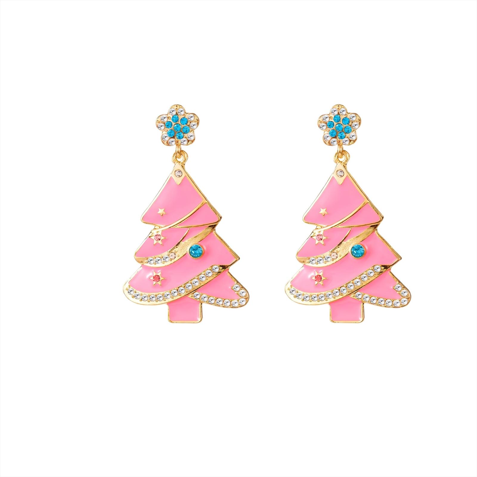 

Серьги-подвески «Рождественская елка» со стразами, сверкающие хрустальные жемчужные серьги с бантом и снеговиком, красочные праздничные ювелирные украшения для рождественского фестиваля, подарок one size розовый