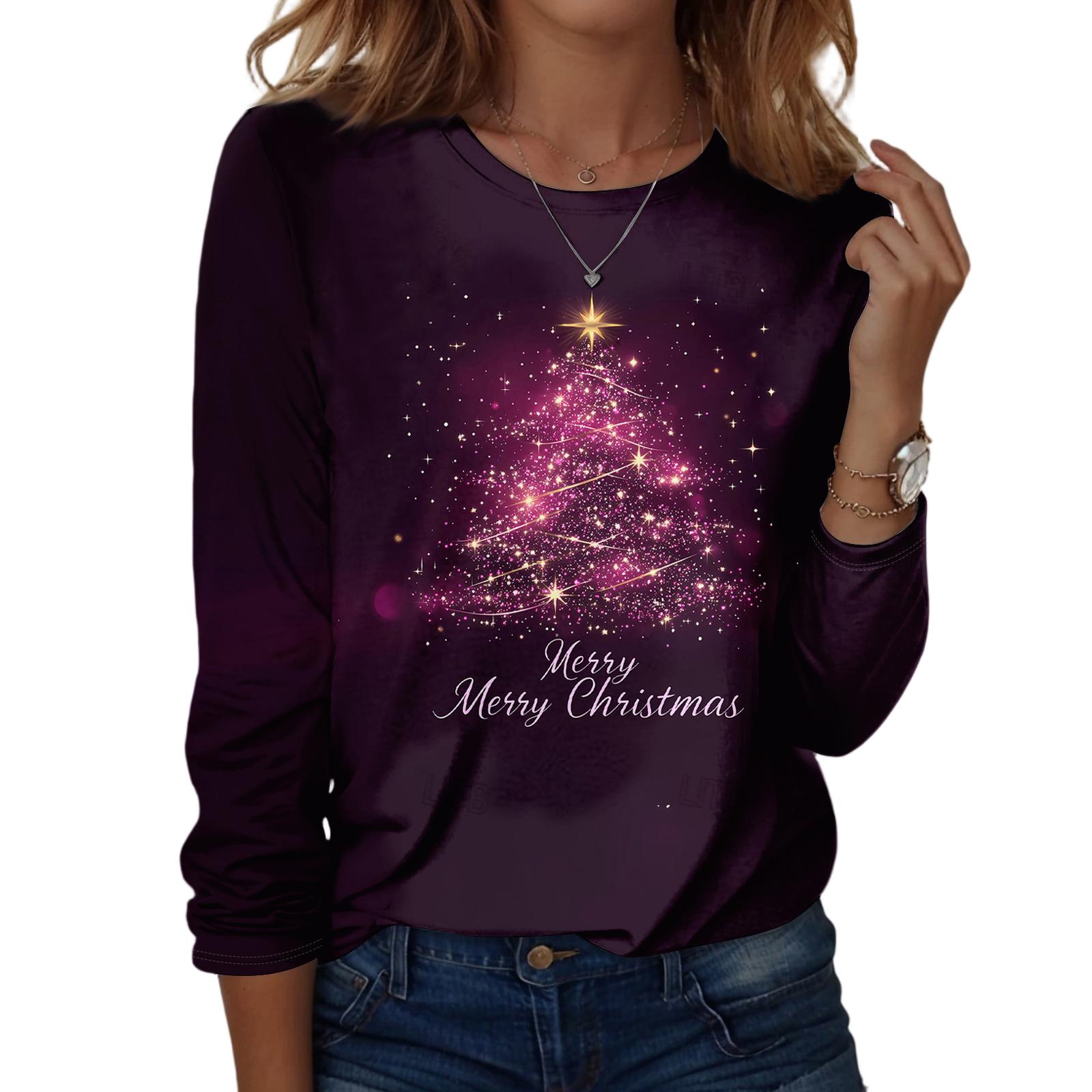 

Женская модная повседневная блузка с длинным рукавом и круглым вырезом, пуловер с принтом XL фиолетовый