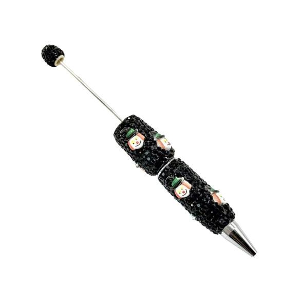 Rhinestone Writing Pen Beadable Pen, Glitter Plastic Beaded Halloween Pumpkin Ghost Skull Decorative Gel Ink for DIY Craft Making, School Office