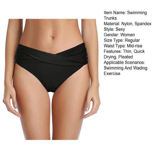 Women Bikini Briefs Mid-rise Breathable Elastic Swim Trunks Sexy Ruffle Design Quick Drying Swimwear Trunks