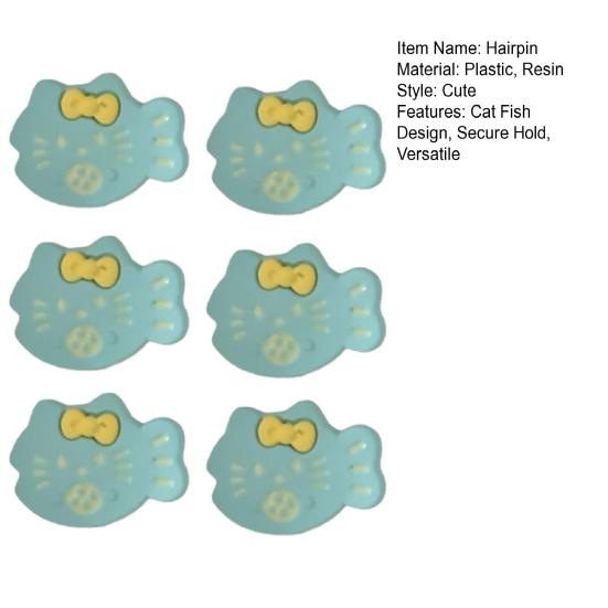 6Pcs Girl Hair Pins Cat Fish Resin Design Side Bang Hair Clips Stable Grip No Damage Small Hairpins Daily Travel Hair Accessories