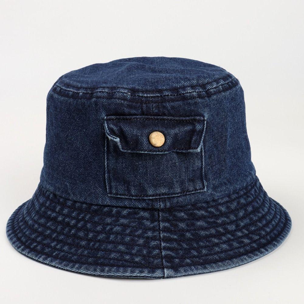 Vintage Denim Bucket Hat Travel Fisherman Cap New Pocket Sun Hats  Unisex