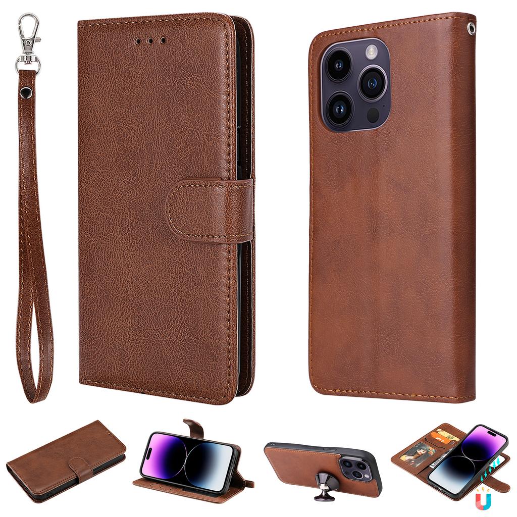 For iPhone 15 Pro Max Case 2 in 1 Detachable Magnetic Leather Wallet Mobile Cover with Strap