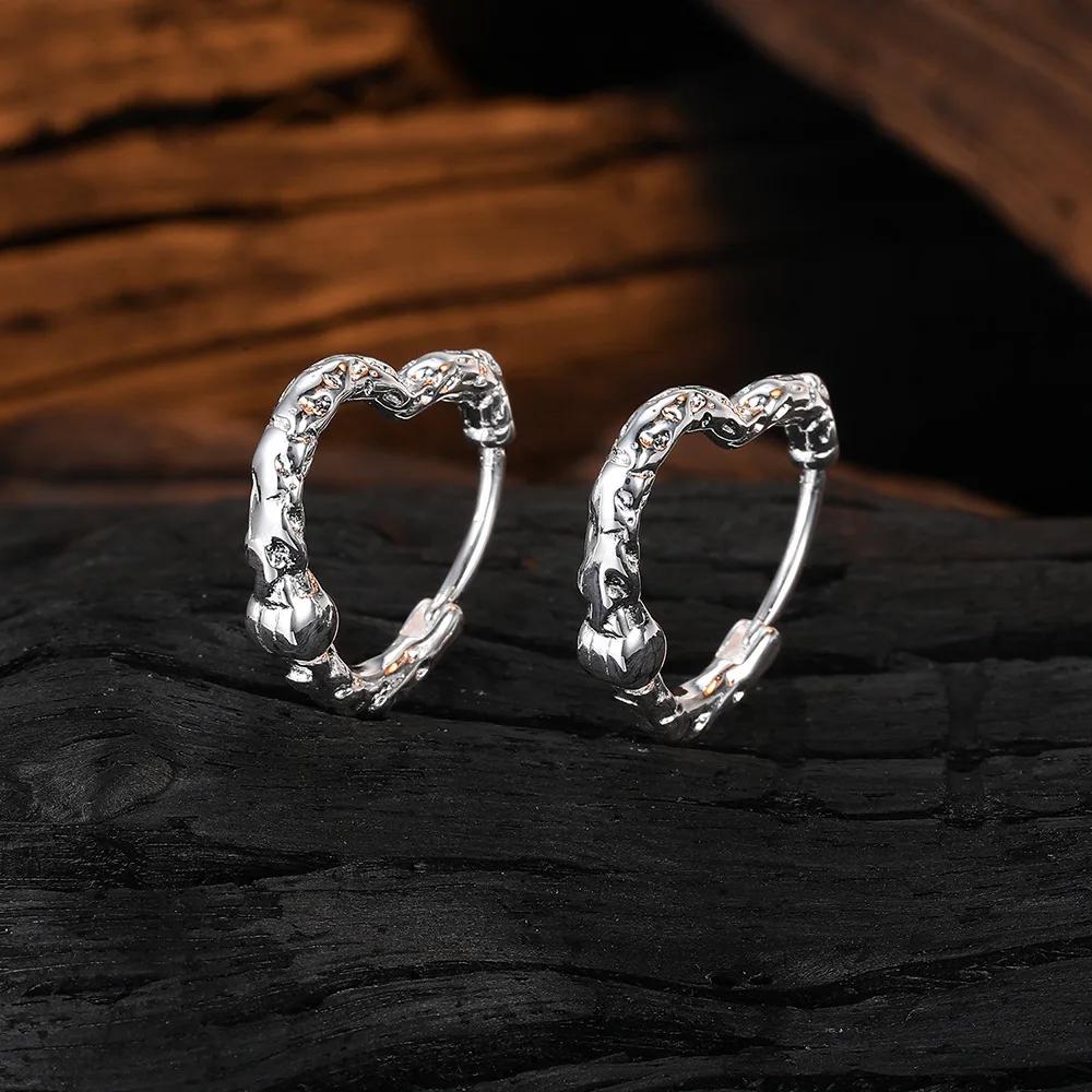 Simple Female Earrings  Sterling SIlver Hollow Love Heart Shaped Wave Earrings for Women Wedding Statement  Ear Gift
