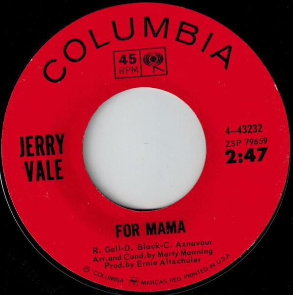 

7inch Record JERRY VALE - For Mama / Ti Adoro 443232 COLUMBIA 1965 US Pop Used