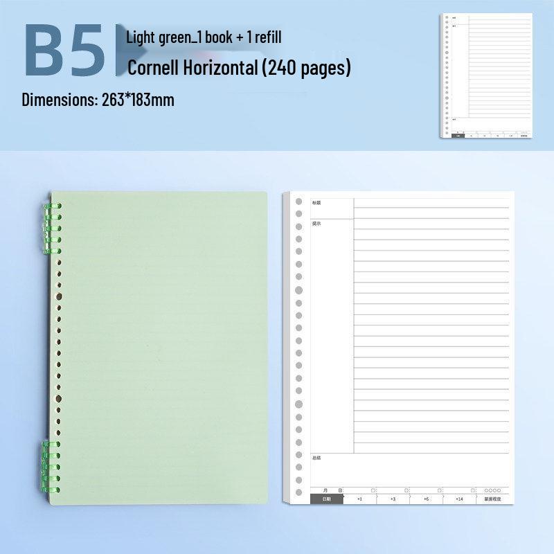B5 Thickened Loose-leaf Cornell Notebook for Exam Prep: Ideal for High School & Postgraduate Students