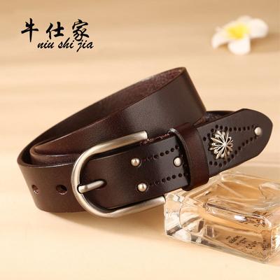 Rivet Women'S Belt First Layer Cowhide Fashion Casual Pin Buckle Women'S Belt Genuine Leather Simple Belt Women