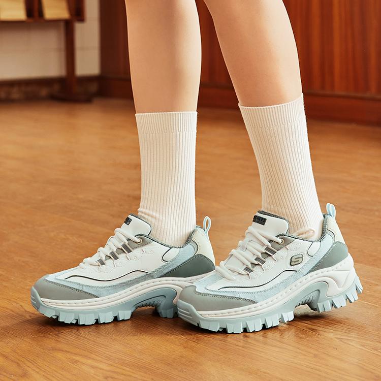 Skechers Hi-Ryze Honey Cake Shoes Cream Color Block Comfortable Versatile Wear Resistant Increased Height Low Top Dad Shoes Women Sneaker 177234-GYBL