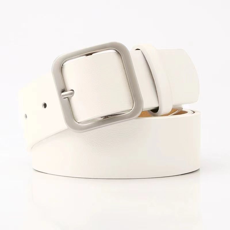 Womens Korean Stylish Vintage Pu Leather Belt Featuring Square Buckle Design
