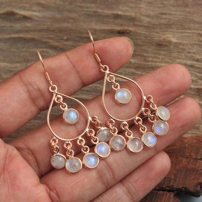 Orecchino Pietra di Luna, Gioiello Placcato Oro Rosa in Argento Sterling 925, Orecchino Pendente da Donna