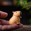 Cute Cartoon Capybara Desktop Figurine Handcrafted with Bell Collar Mini Animal Sculpture Wooden Carved Figurine Home Ornament
